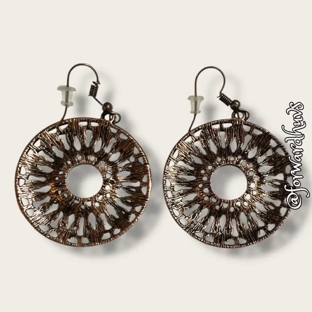 Bundle Sale 3 for $15 | Dark Copper Dangle Earrings with Orange Rhinestones